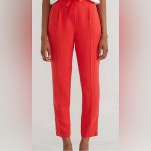 Frank And Oak Red Tencel Ankle Trousers Tie Waist Women’s Size 6